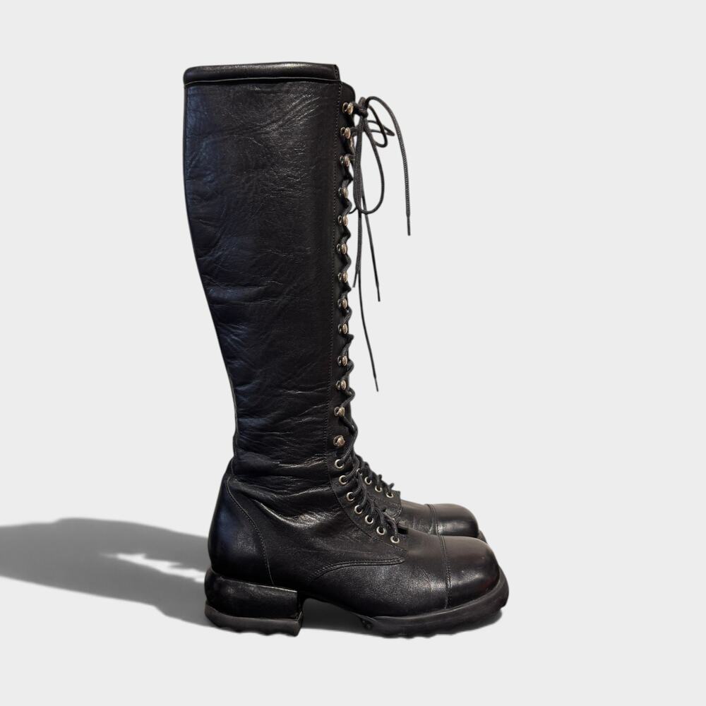 John Fluevog Skiprope Tall Black Leather Boots Retail Military Inspired $895 - Picture 4 of 9